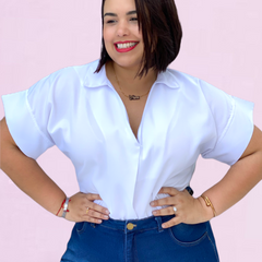 blusa trucker lino plus size
