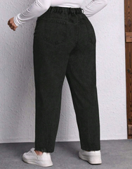 jean mom negro liso
