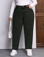 jean mom negro liso
