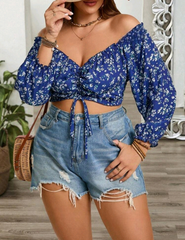 Crop top floral con cordon