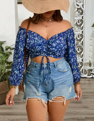 Crop top floral con cordon