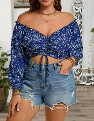 Crop top floral con cordon
