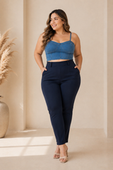 Pantalón Azul Moldeador con control de abdomen skinny stretch