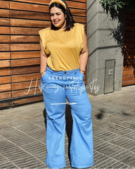 Pantalón talle medio bota recta azul