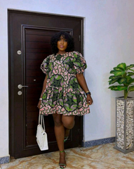 Vestido manga globo estampado