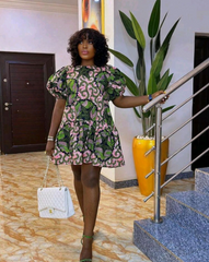 Vestido manga globo estampado