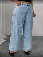 Jean ancho de perlas