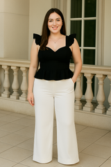 Pantalón talle medio bota recta blanco