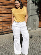 Pantalón talle medio bota recta blanco