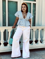 Pantalón talle medio bota recta blanco