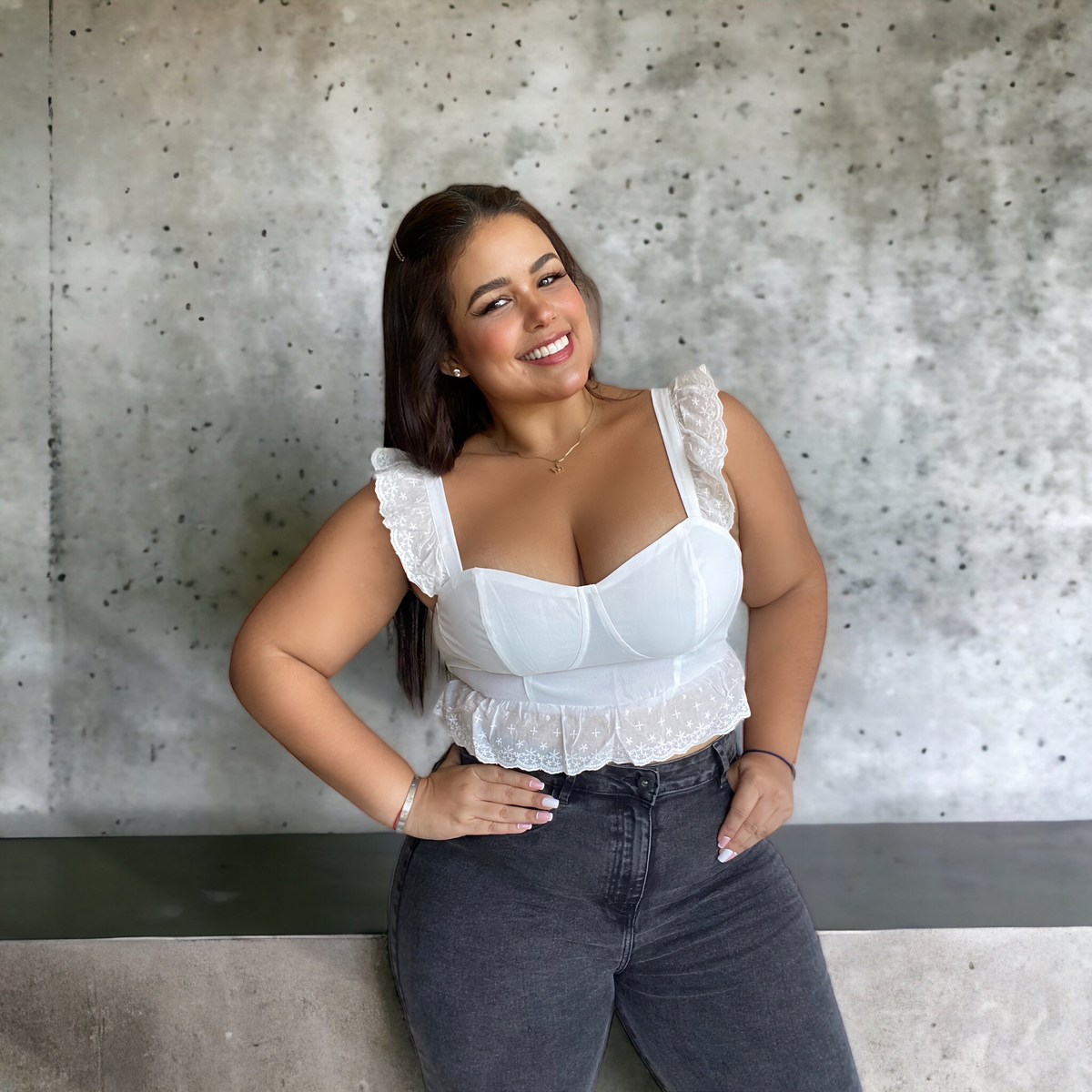 Top corset blanco en ojalillo