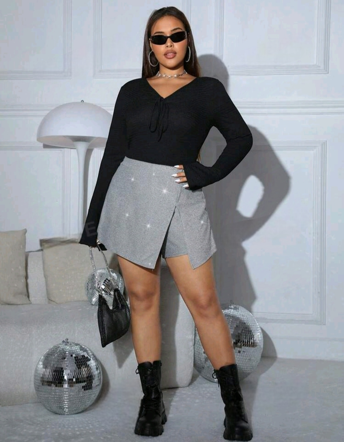 Falda short stretch de tiro alto plateada