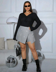 Falda short stretch de tiro alto plateada