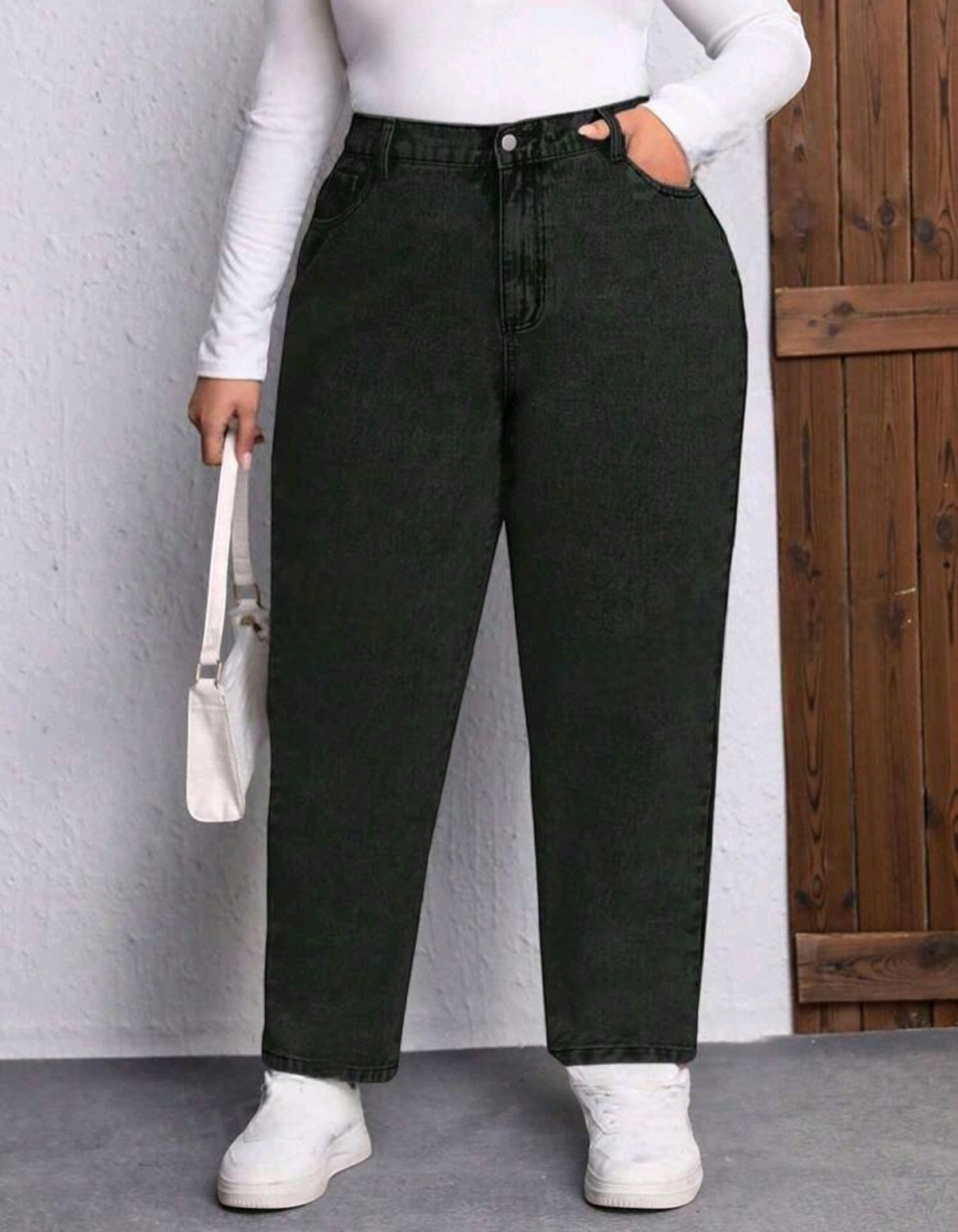 jean mom negro liso