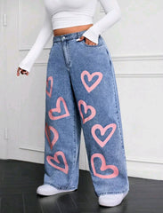 Jean ancho con corazones