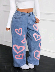Jean ancho con corazones