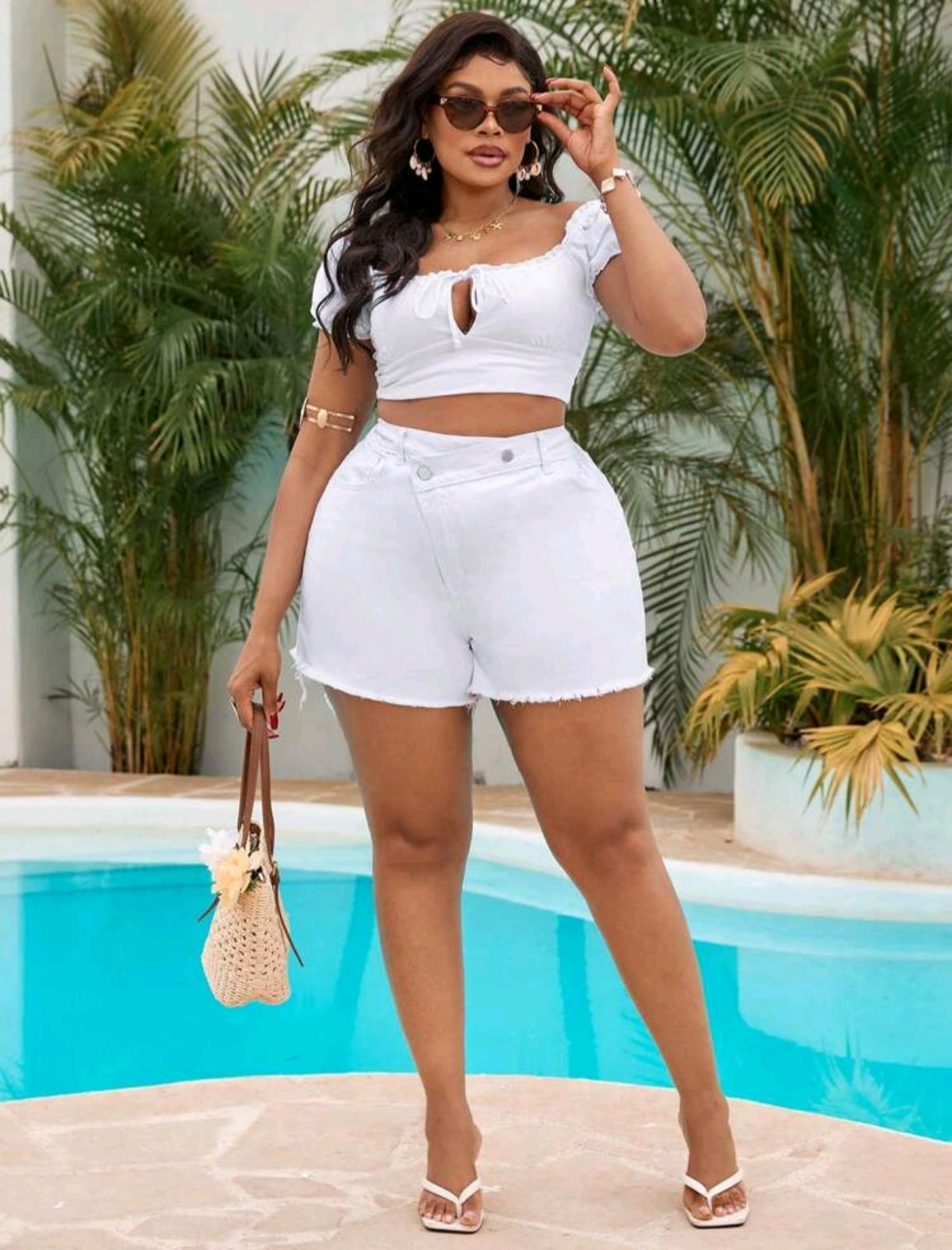Short asimetrico blanco