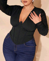 Top corset negro con mangas