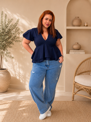 Blusa fiore azul